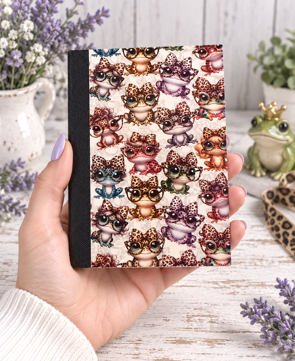 Decorative Vinyl Covered MINIATURE Composition Notebook Cute Frogs