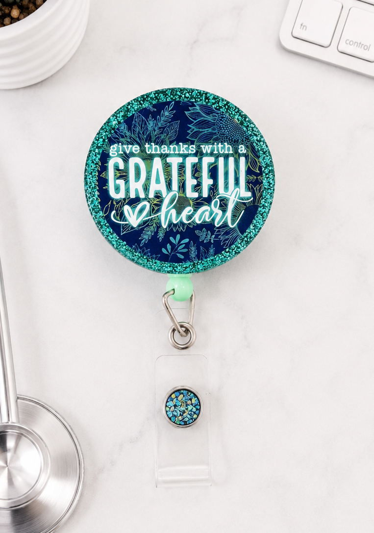 Handmade Be Grateful Badge Reel