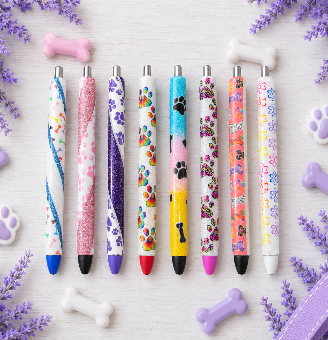 Handmade Dog Paws on Purple glitter pen with free refill