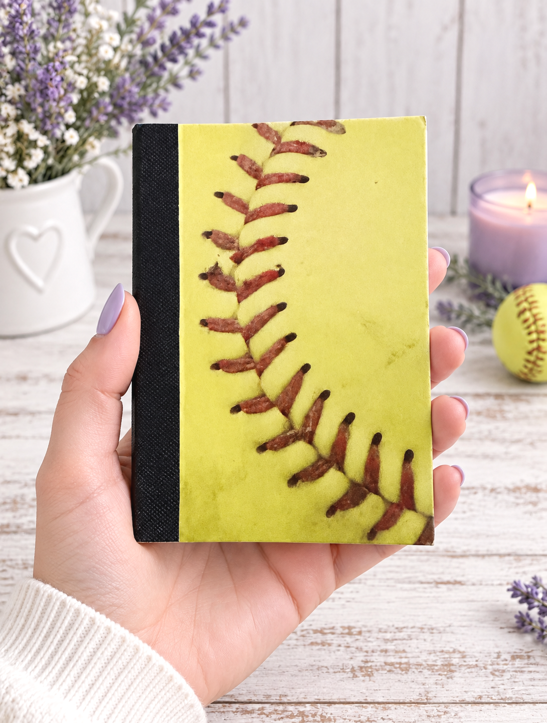 Decorative Vinyl Covered MINIATURE Composition Notebook Softball