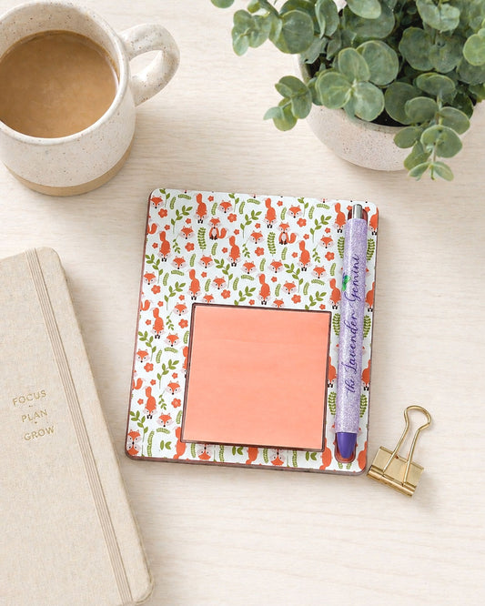 Handmade Cute Foxes Sticky Note Holder with Pen Holder