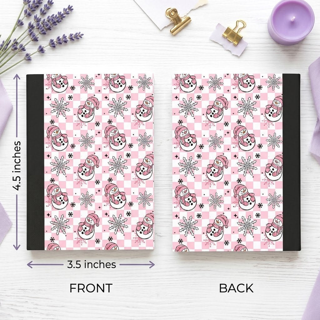 Decorative Vinyl Covered MINIATURE Composition Notebook Pink Snowmen