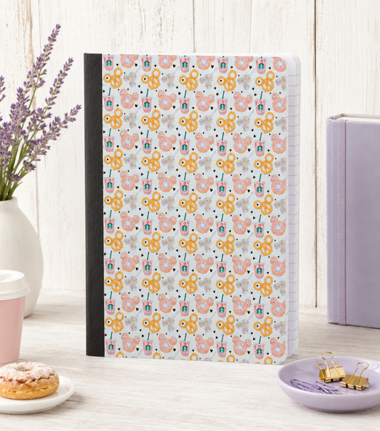 Decorative Vinyl Covered Composition Notebook Mouse and Coffee