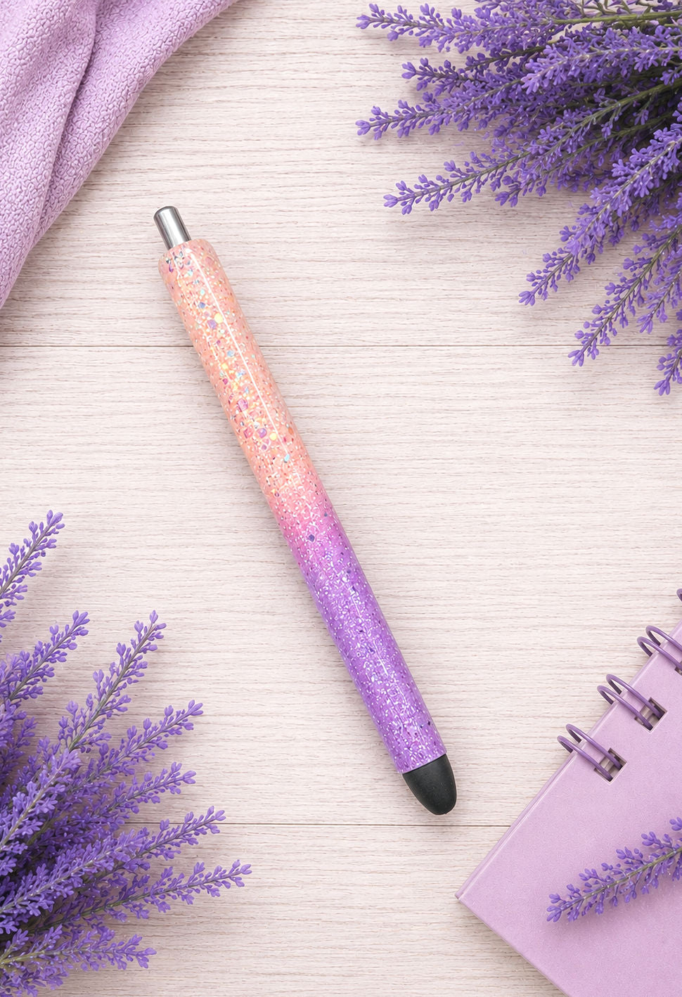 Handmade Peach and Lavender ombre glitter pen with free refill