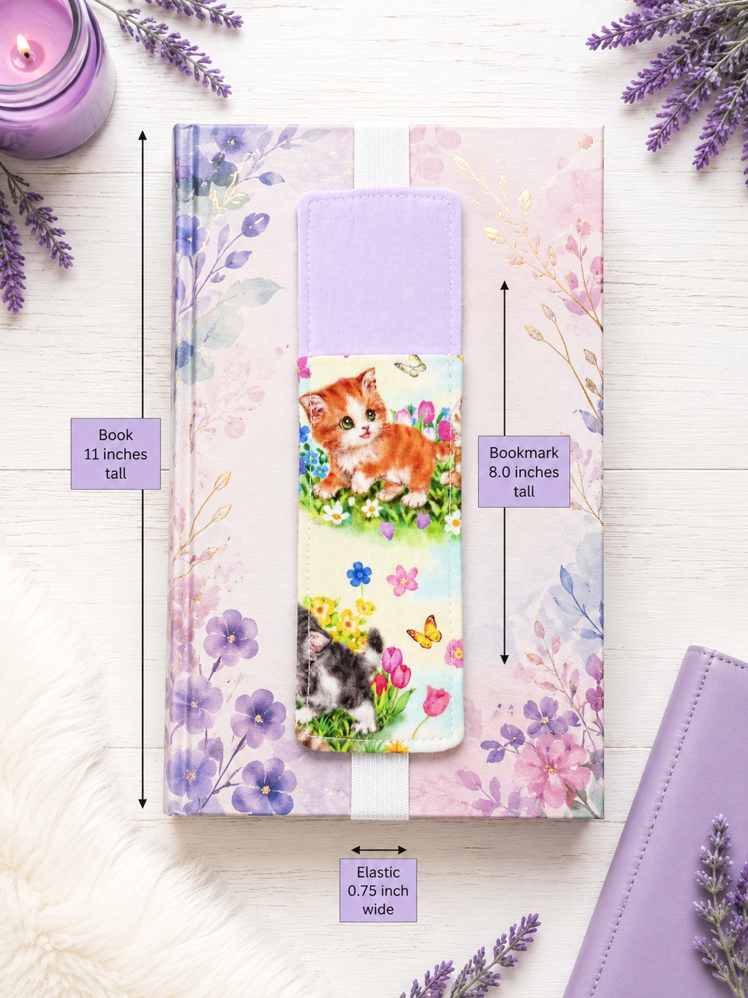 Handsewn Kittens Fabric Bookmark with Accessory Pocket 2