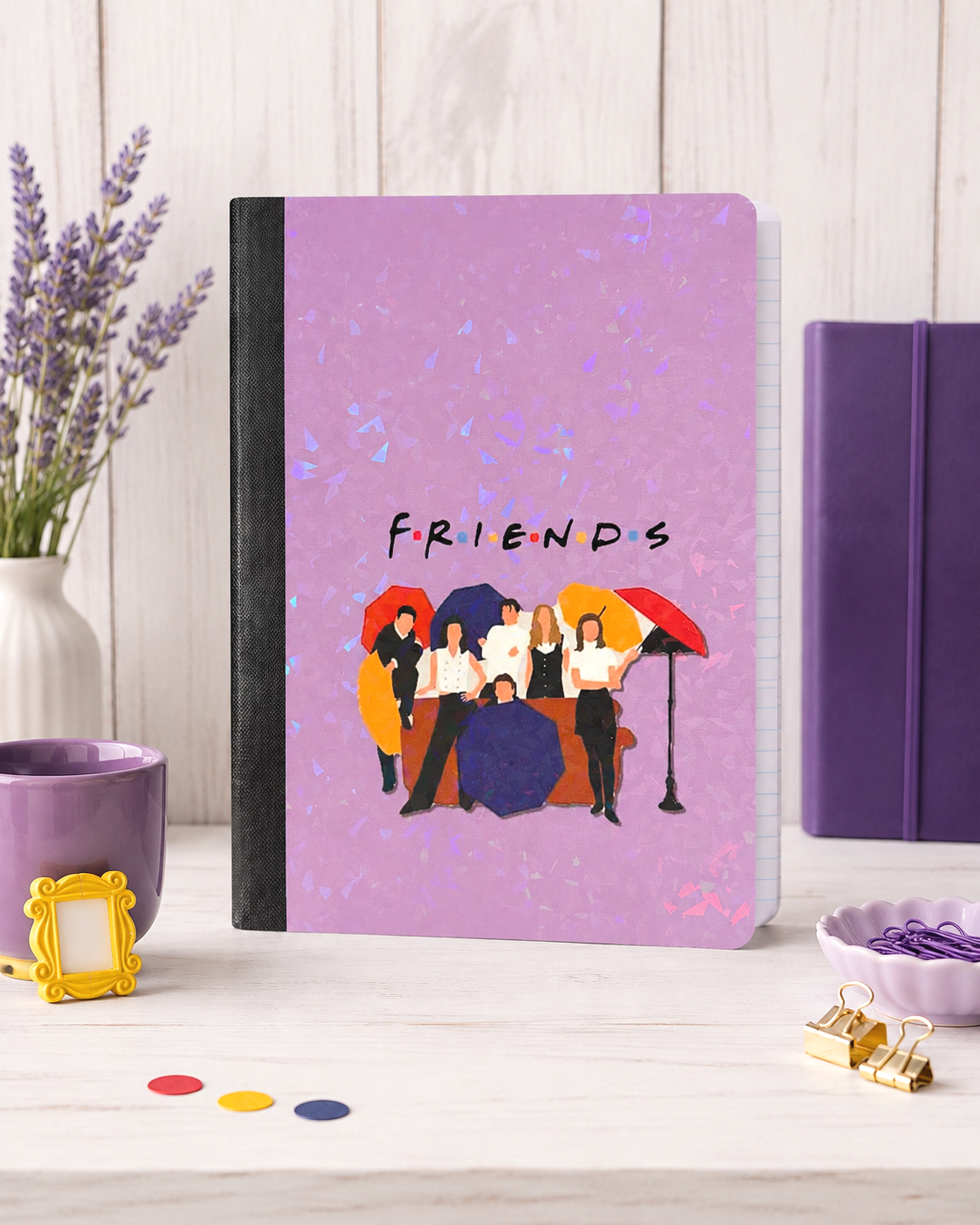 Decorative Vinyl Covered Composition Notebook Holographic Friends