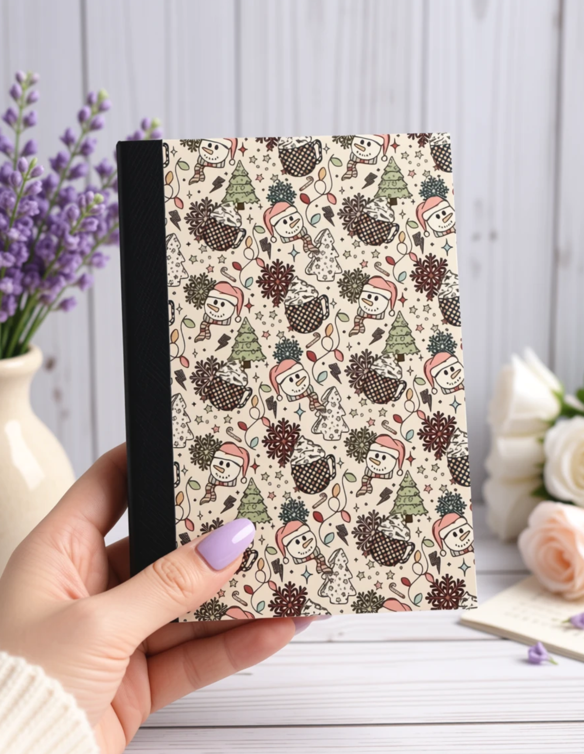 Decorative Vinyl Covered MINIATURE Composition Notebook Snowman and Cocoa