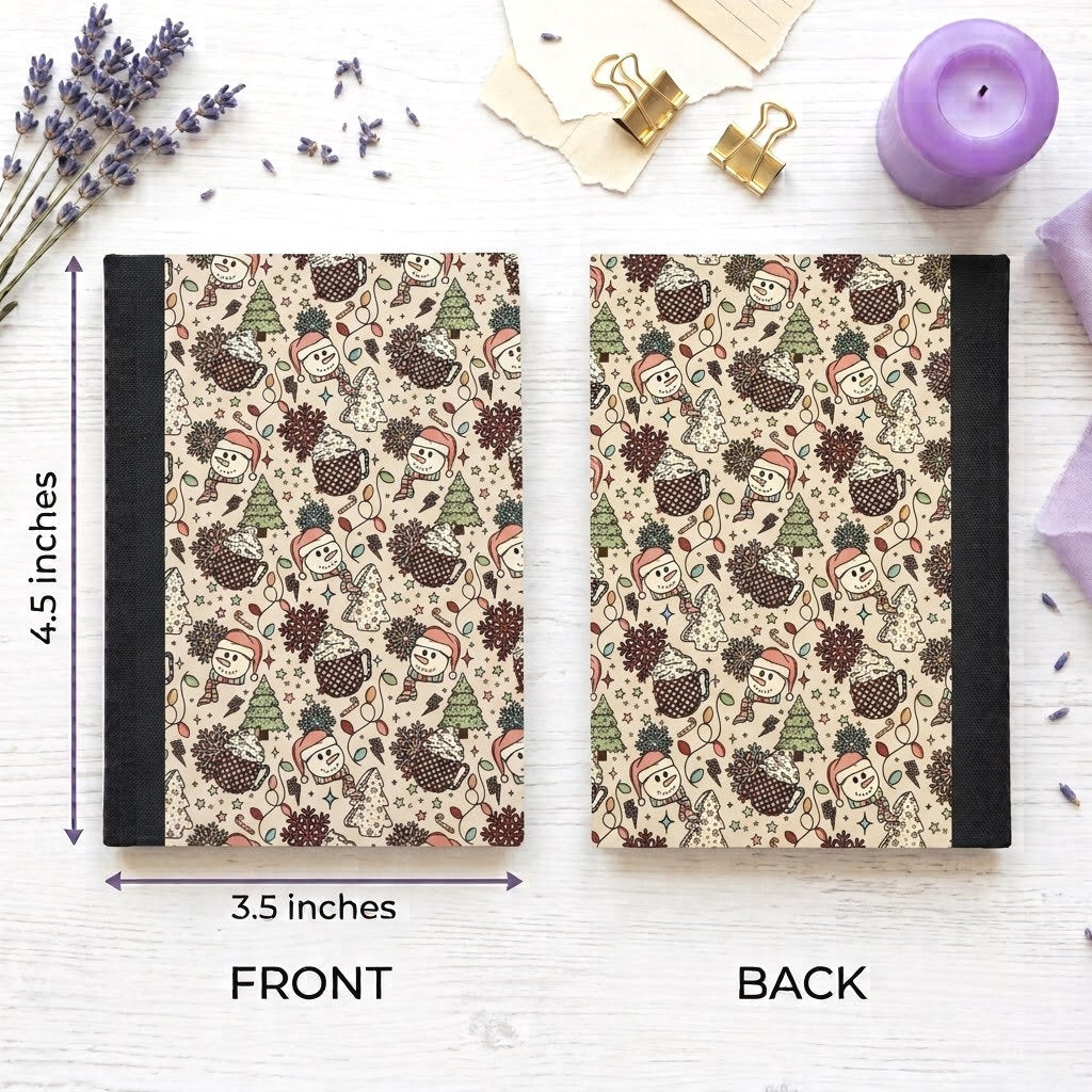 Decorative Vinyl Covered MINIATURE Composition Notebook Snowman and Cocoa