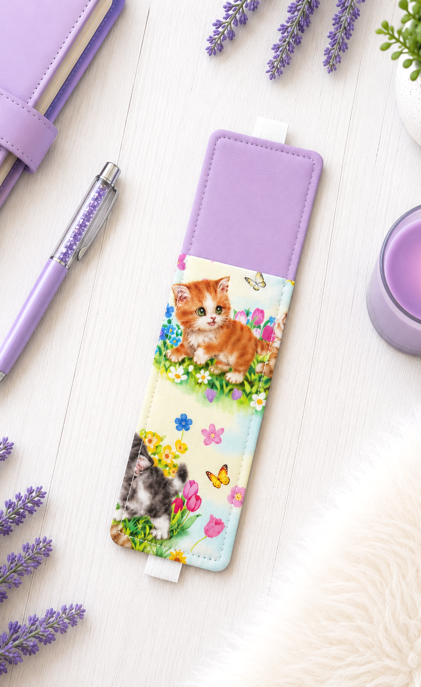 Handsewn Kittens Fabric Bookmark with Accessory Pocket 2