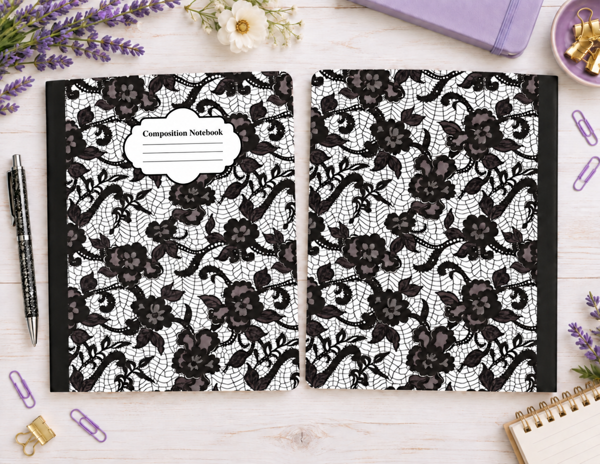 Decorative Vinyl Covered Composition Notebook Black Lace