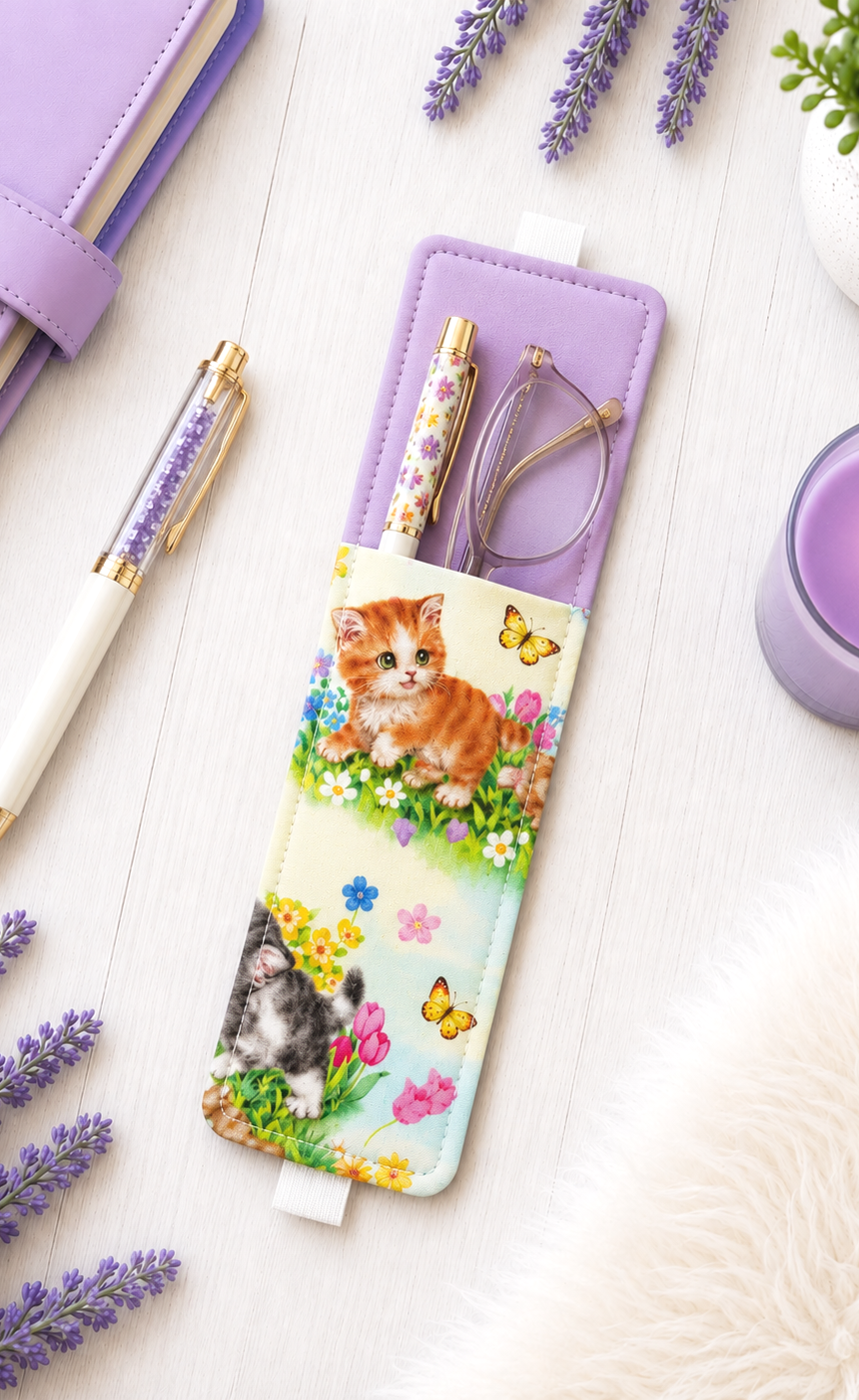 Handsewn Kittens Fabric Bookmark with Accessory Pocket 2