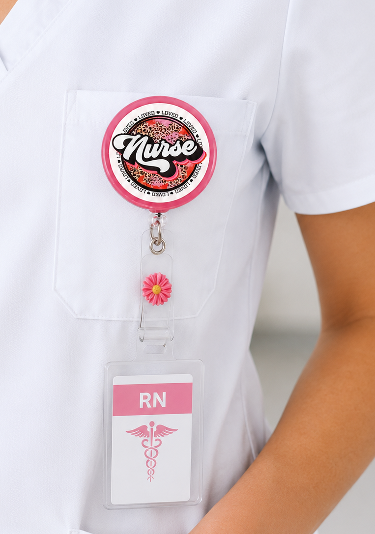 Handmade Pink Nurse Badge Reel