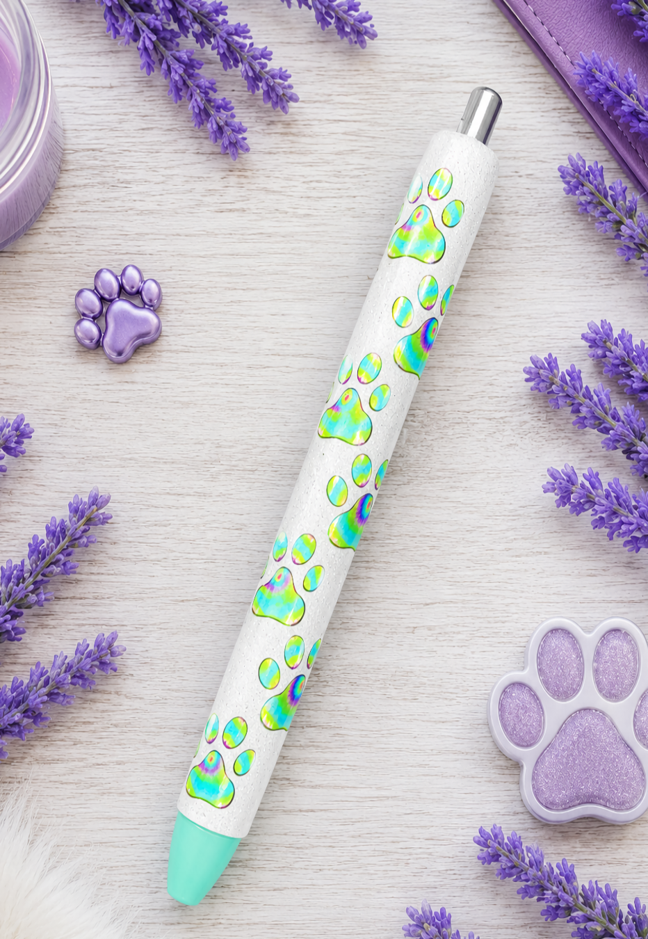 Handmade Tye Dye Dog Paws glitter pen with free refill 2