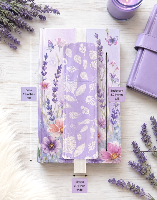 Handsewn Lavender Flowers Fabric Bookmark with Accessory Pocket
