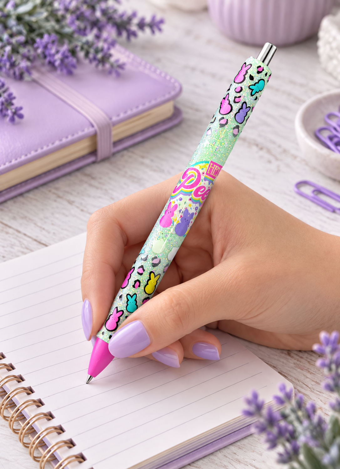Handmade Peeps Easter glitter pen with free refill