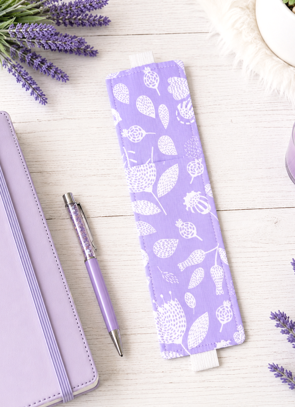 Handsewn Lavender Flowers Fabric Bookmark with Accessory Pocket