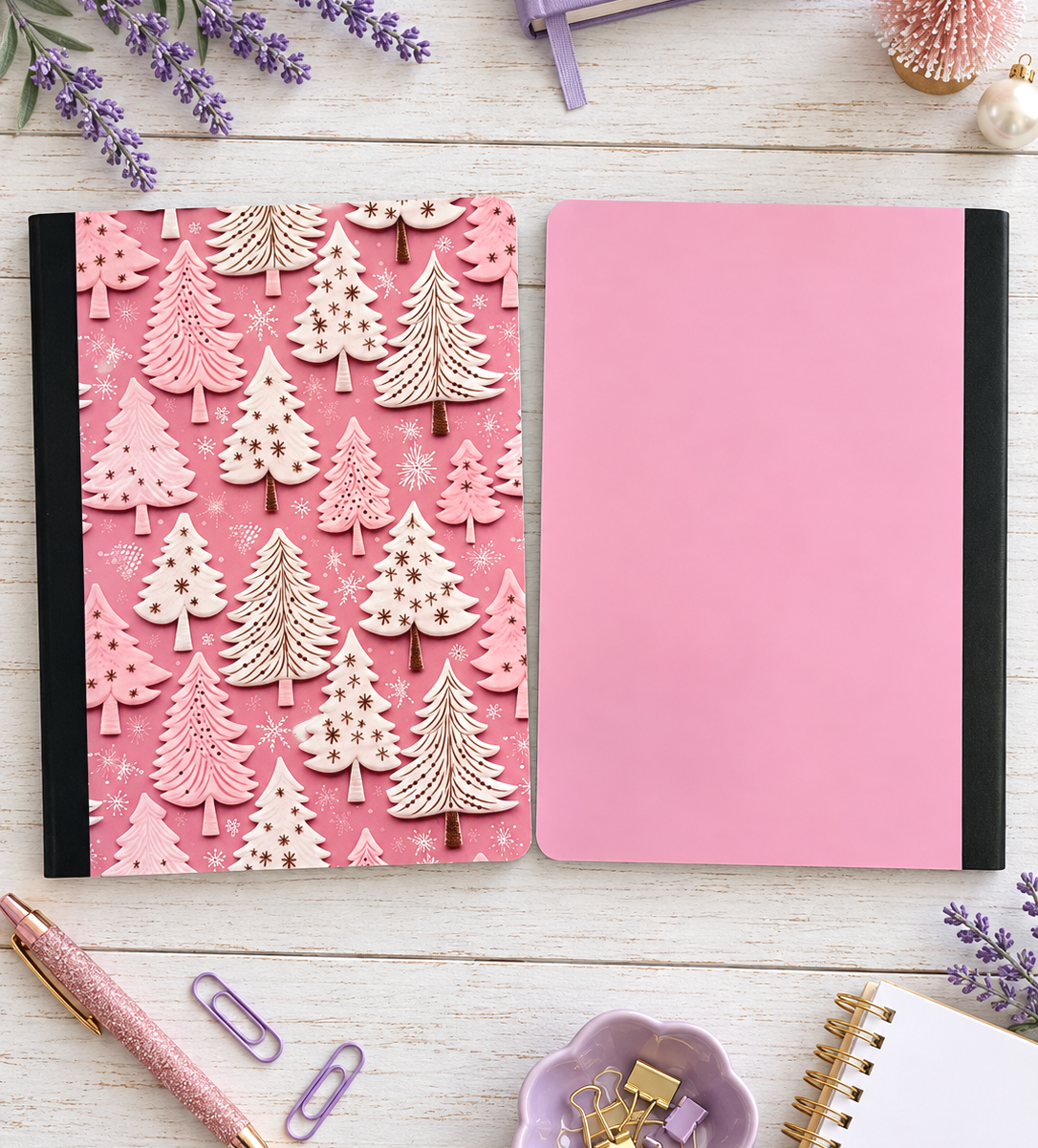 Decorative Vinyl Covered Composition Notebook Pink Winter Pines