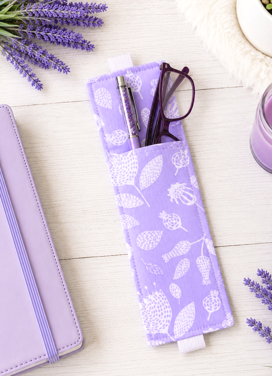Handsewn Lavender Flowers Fabric Bookmark with Accessory Pocket