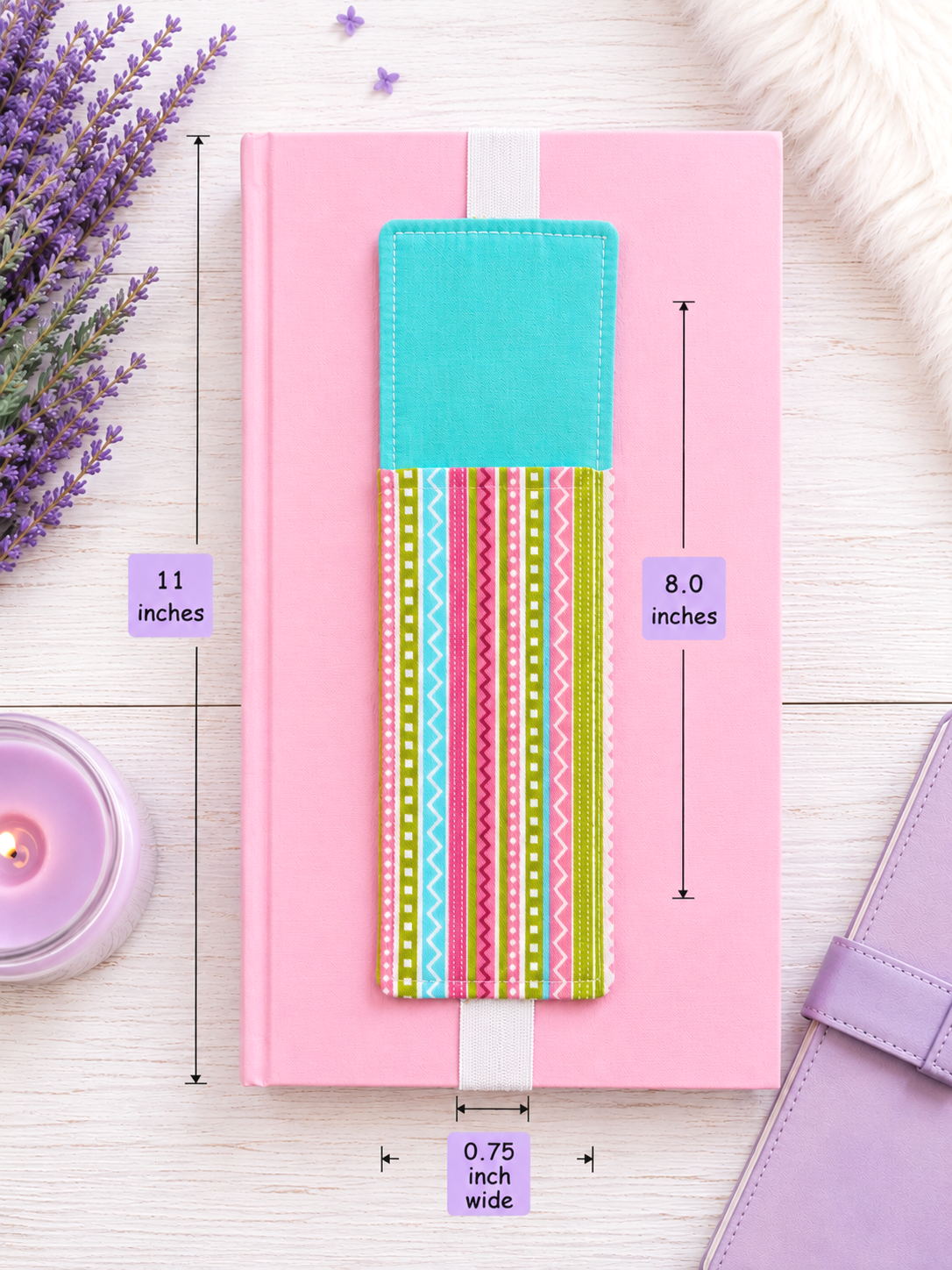 Handsewn Colorful Zig Zag Fabric Bookmark with Accessory Pocket
