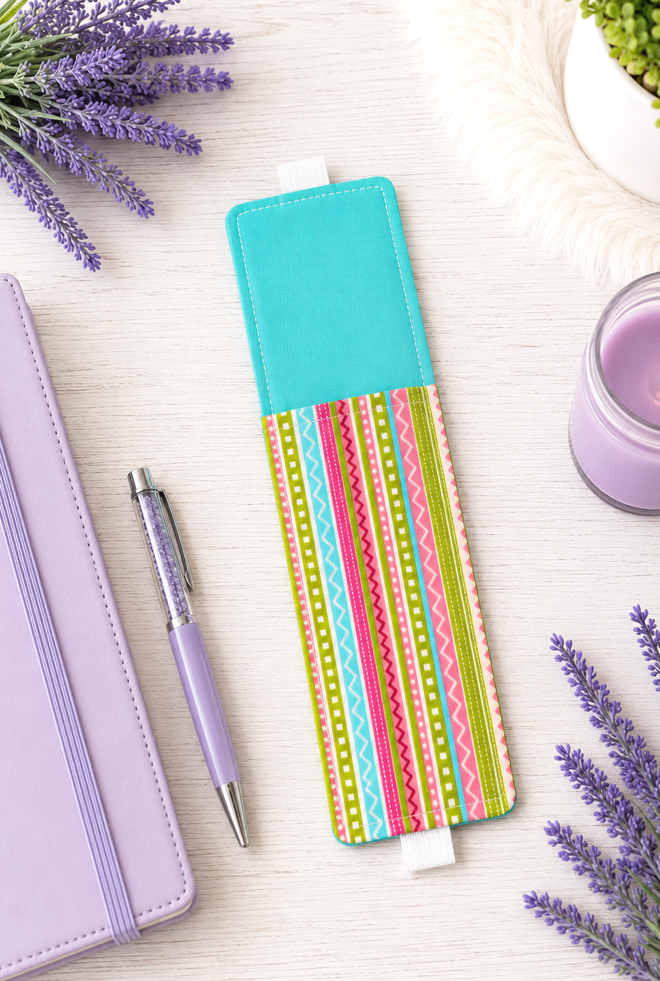 Handsewn Colorful Zig Zag Fabric Bookmark with Accessory Pocket