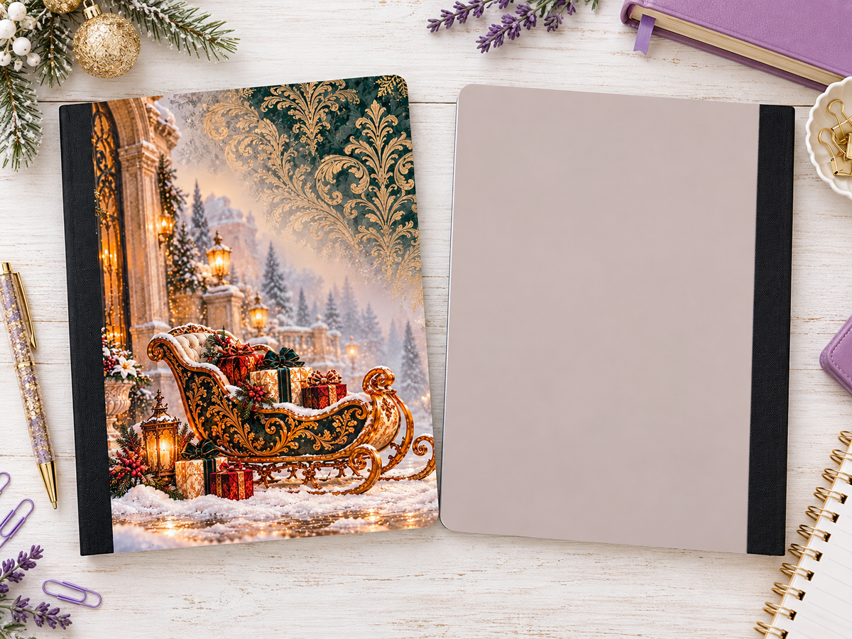 Decorative Vinyl Covered Composition Notebook Christmas Sleigh