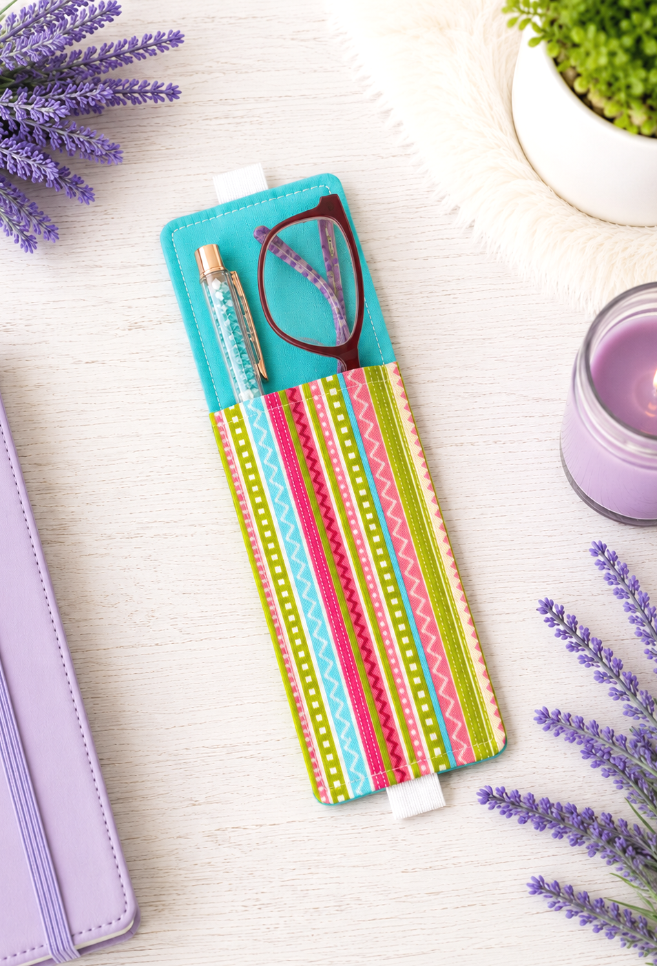 Handsewn Colorful Zig Zag Fabric Bookmark with Accessory Pocket