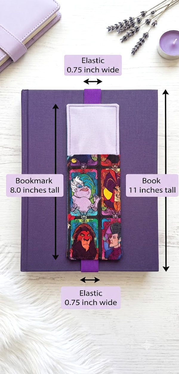 Handsewn Disney Vilians  Fabric  Bookmark with Accessory Pocket