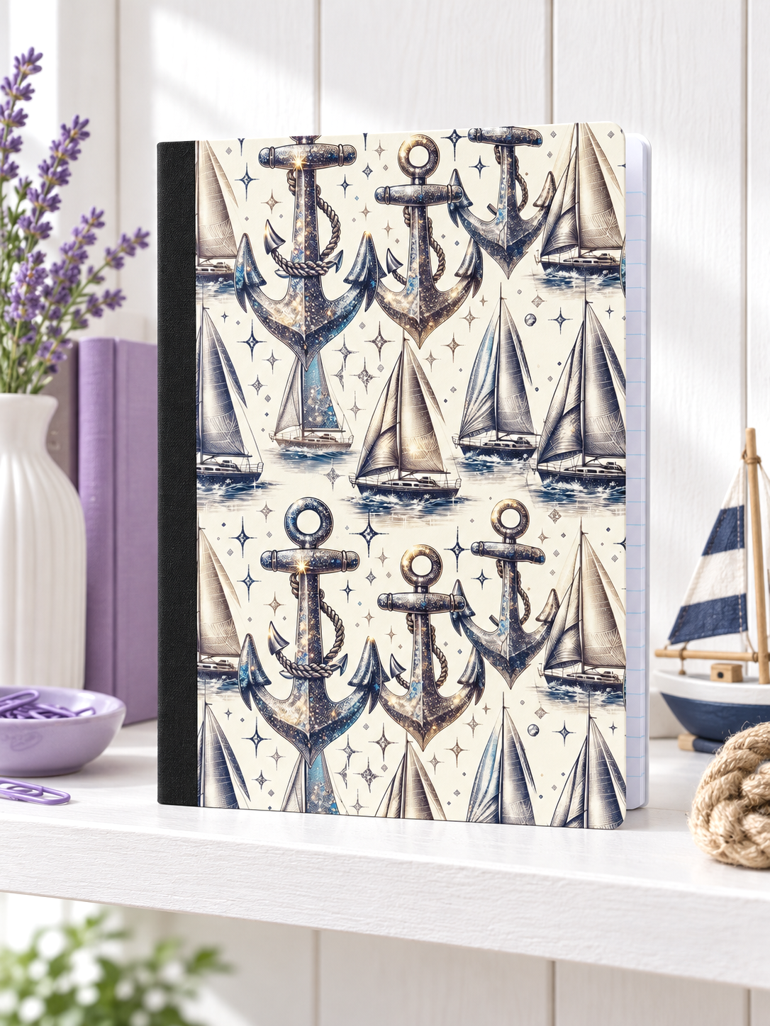 Decorative Vinyl Covered Composition Notebook Nautical Anchors