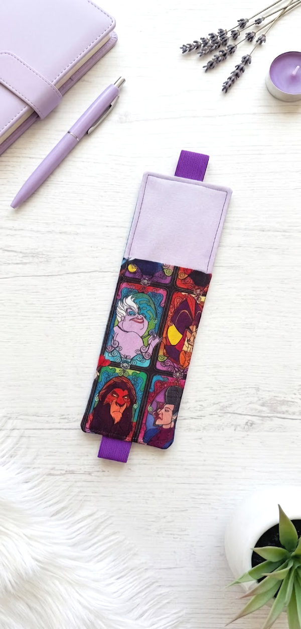 Handsewn Disney Vilians  Fabric  Bookmark with Accessory Pocket