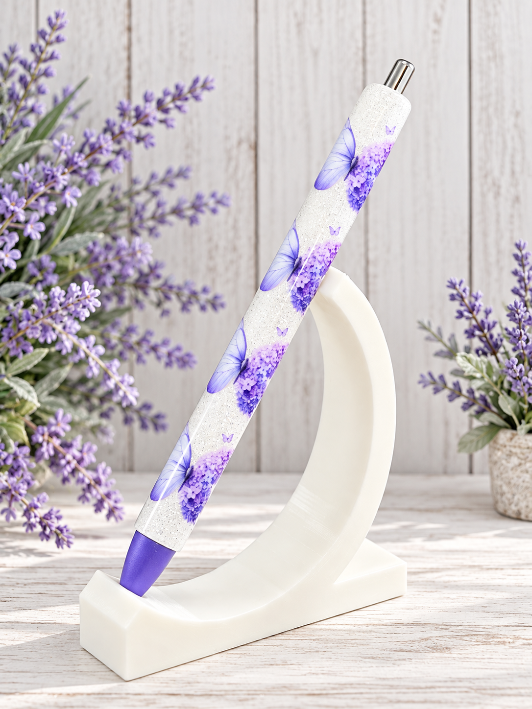 Handmade Purple Butterflies glitter pen with free refill