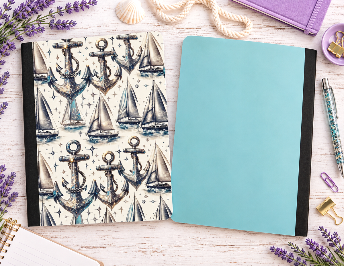 Decorative Vinyl Covered Composition Notebook Nautical Anchors