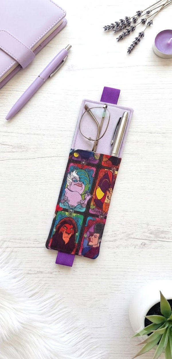 Handsewn Disney Vilians  Fabric  Bookmark with Accessory Pocket