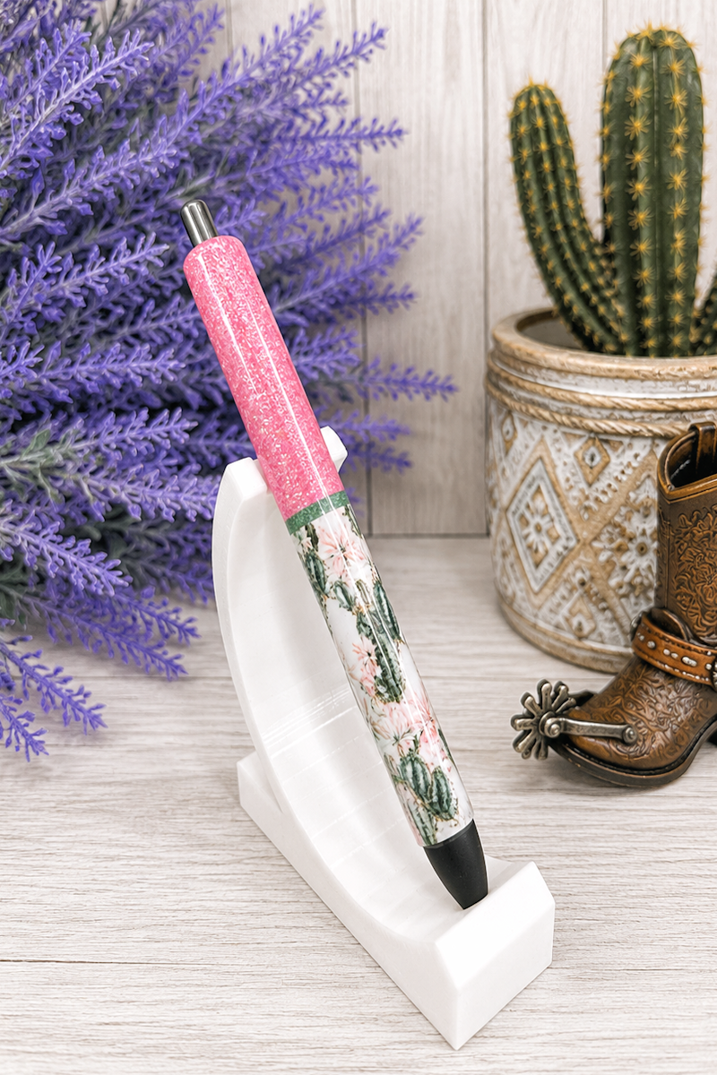 Handmade Watercolor cactus with dusty rose glitter pen with free refill