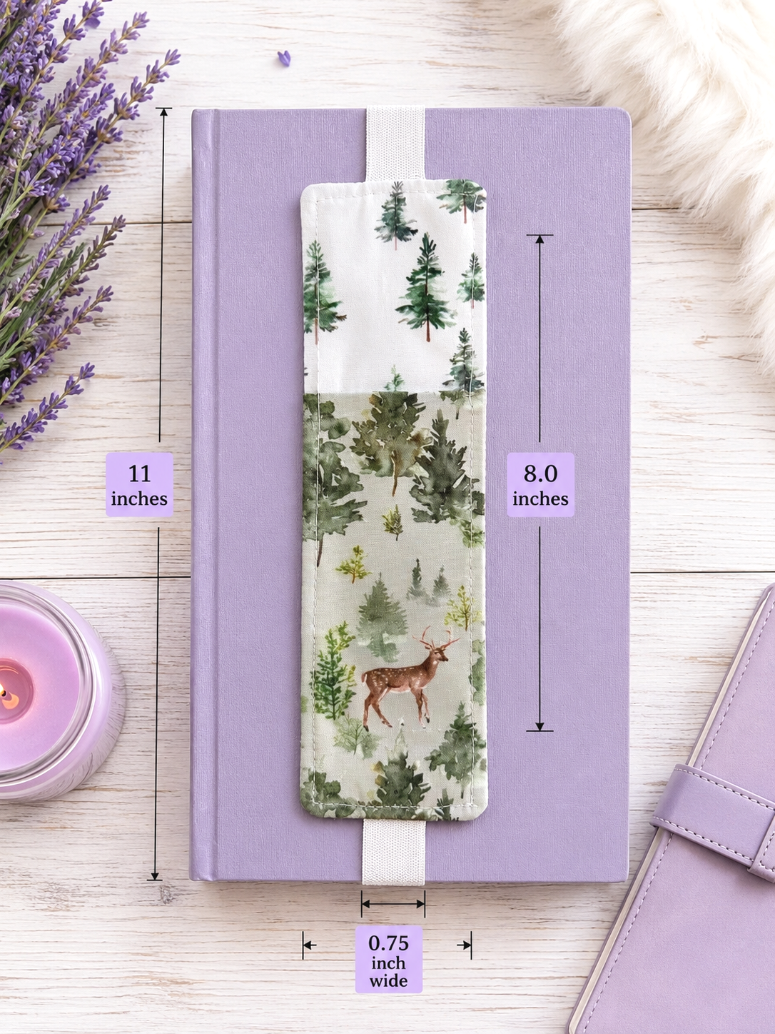 Handsewn Deer in Forest Bookmark with Accessory Pocket