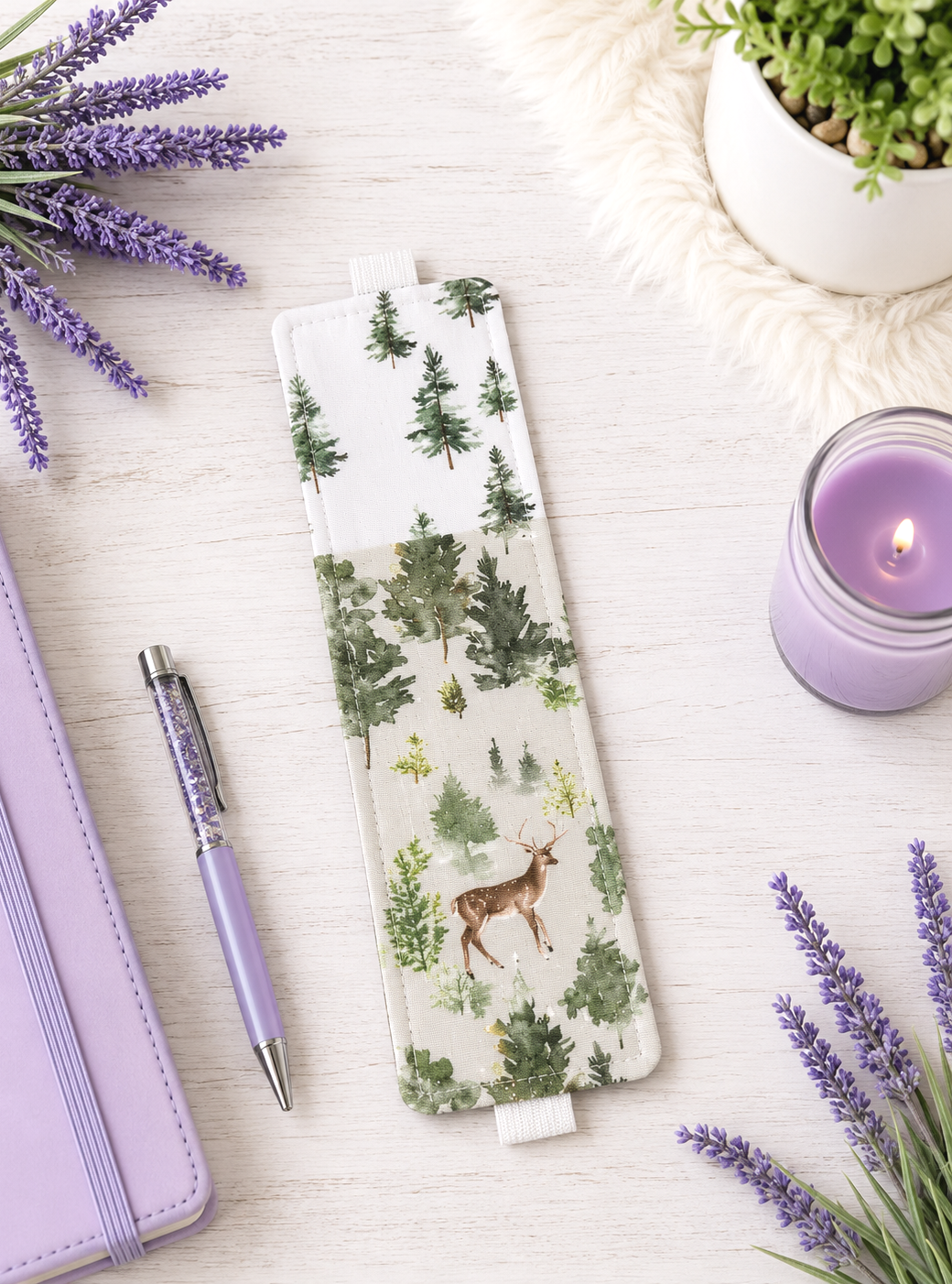 Handsewn Deer in Forest Bookmark with Accessory Pocket