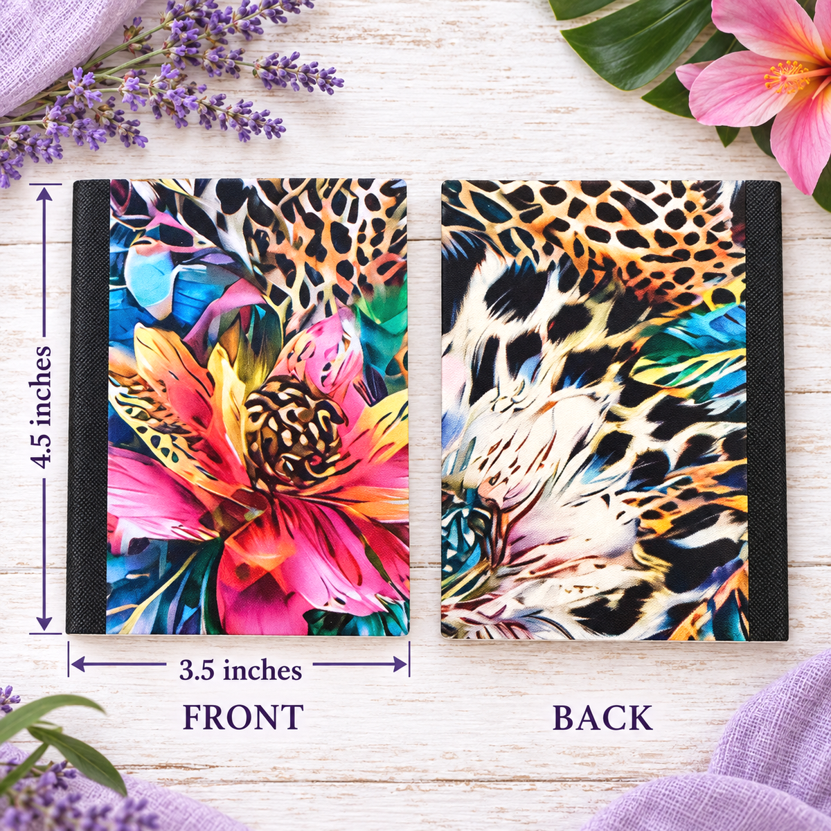 Decorative Vinyl Covered MINIATURE Composition Notebook Leopard Print Flowers