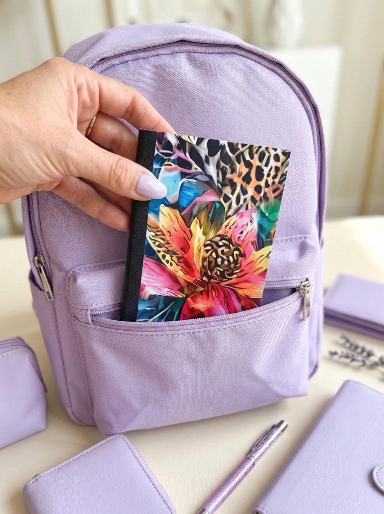 Decorative Vinyl Covered MINIATURE Composition Notebook Leopard Print Flowers