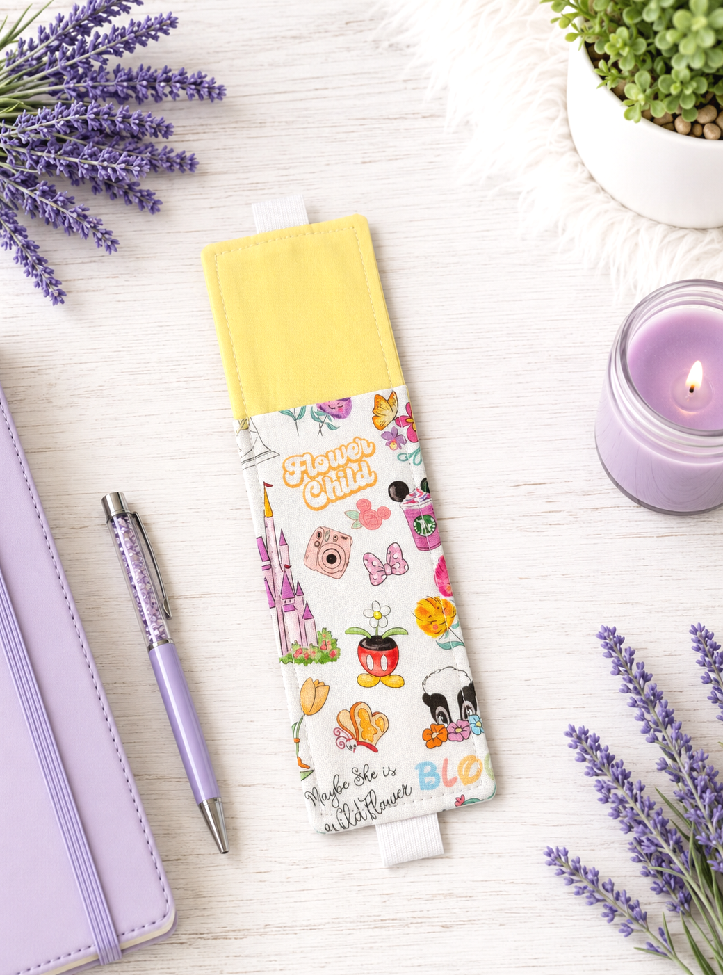 Handsewn Mickey Garden Fabric Bookmark with Accessory Pocket 2