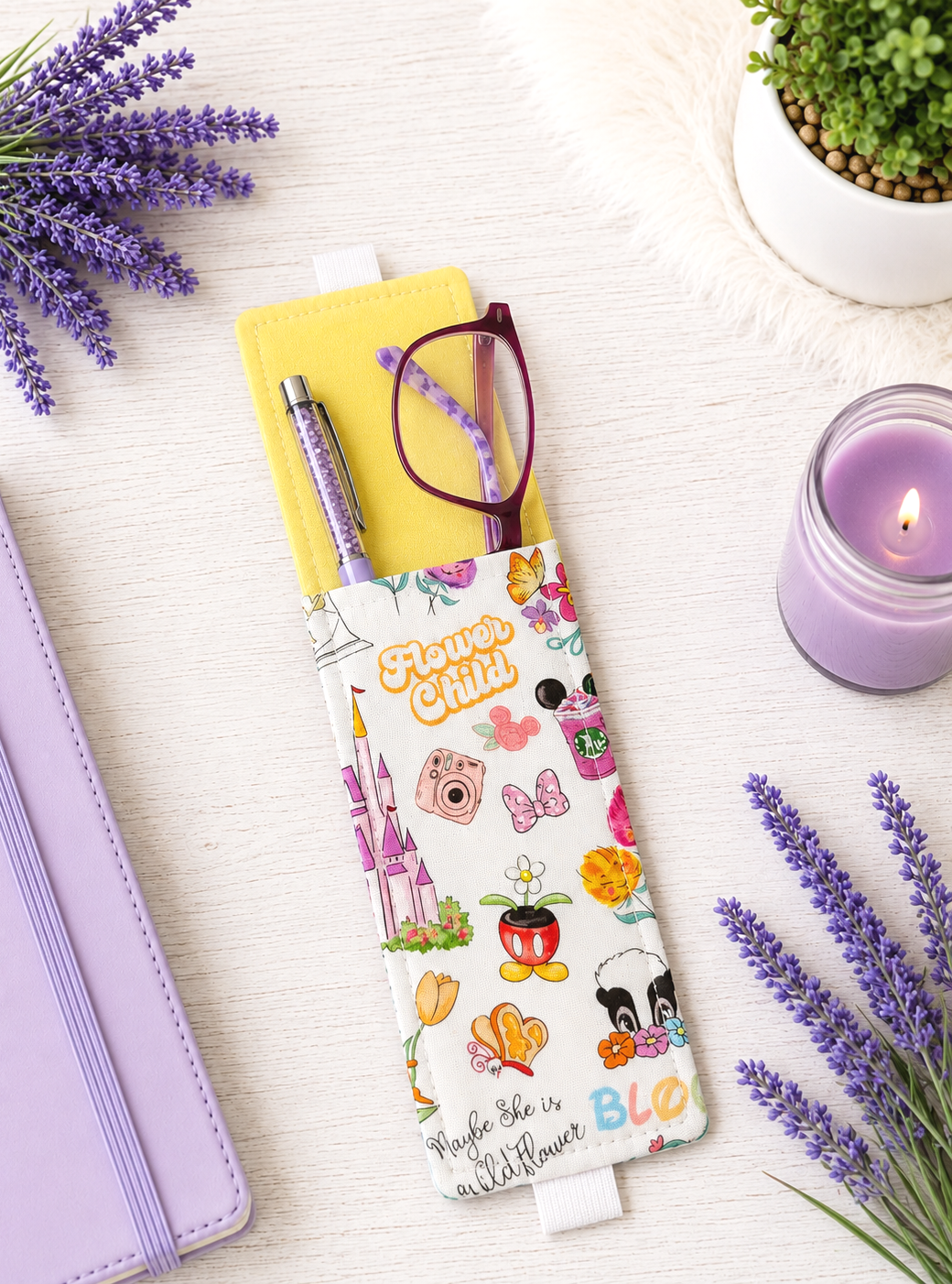 Handsewn Mickey Garden Fabric Bookmark with Accessory Pocket 2