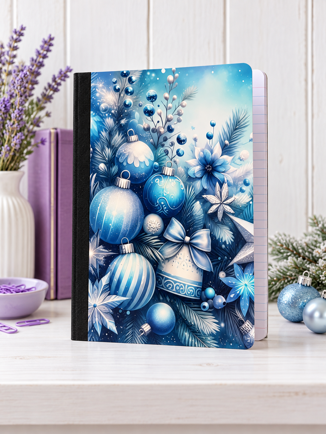 Decorative Vinyl Covered Composition Notebook Blue Ornaments