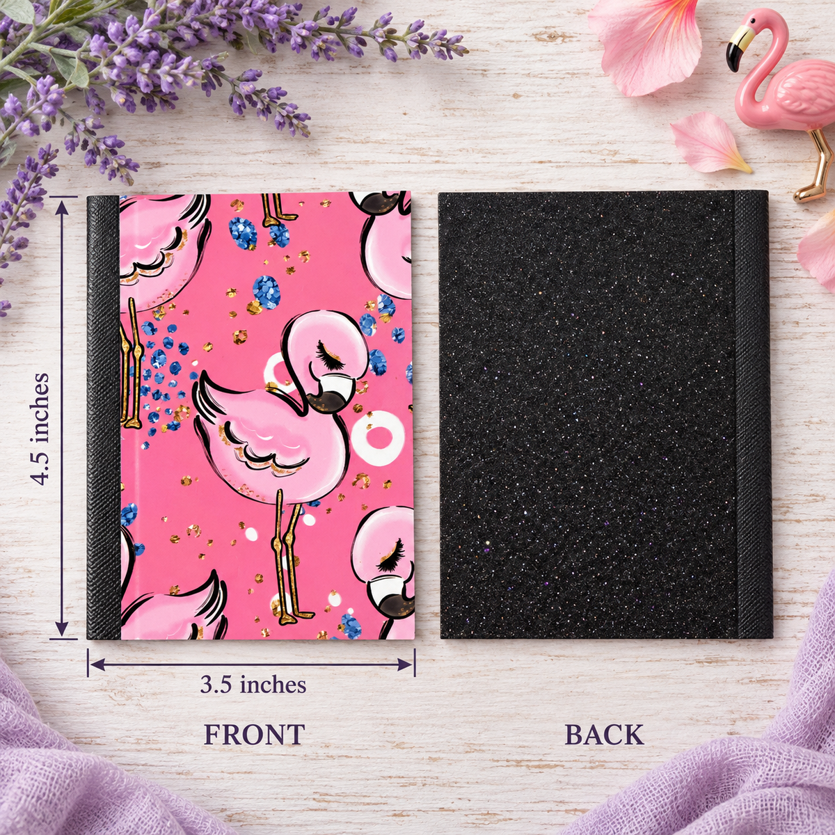 Decorative Vinyl Covered MINIATURE Composition Notebook Flamingos