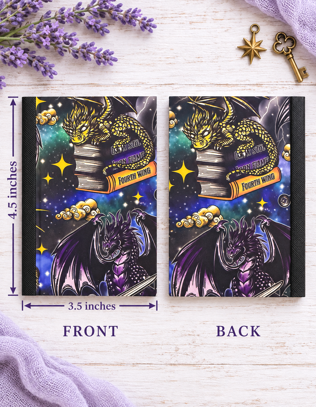 Decorative Vinyl Covered MINIATURE Composition Notebook Dragon and Books