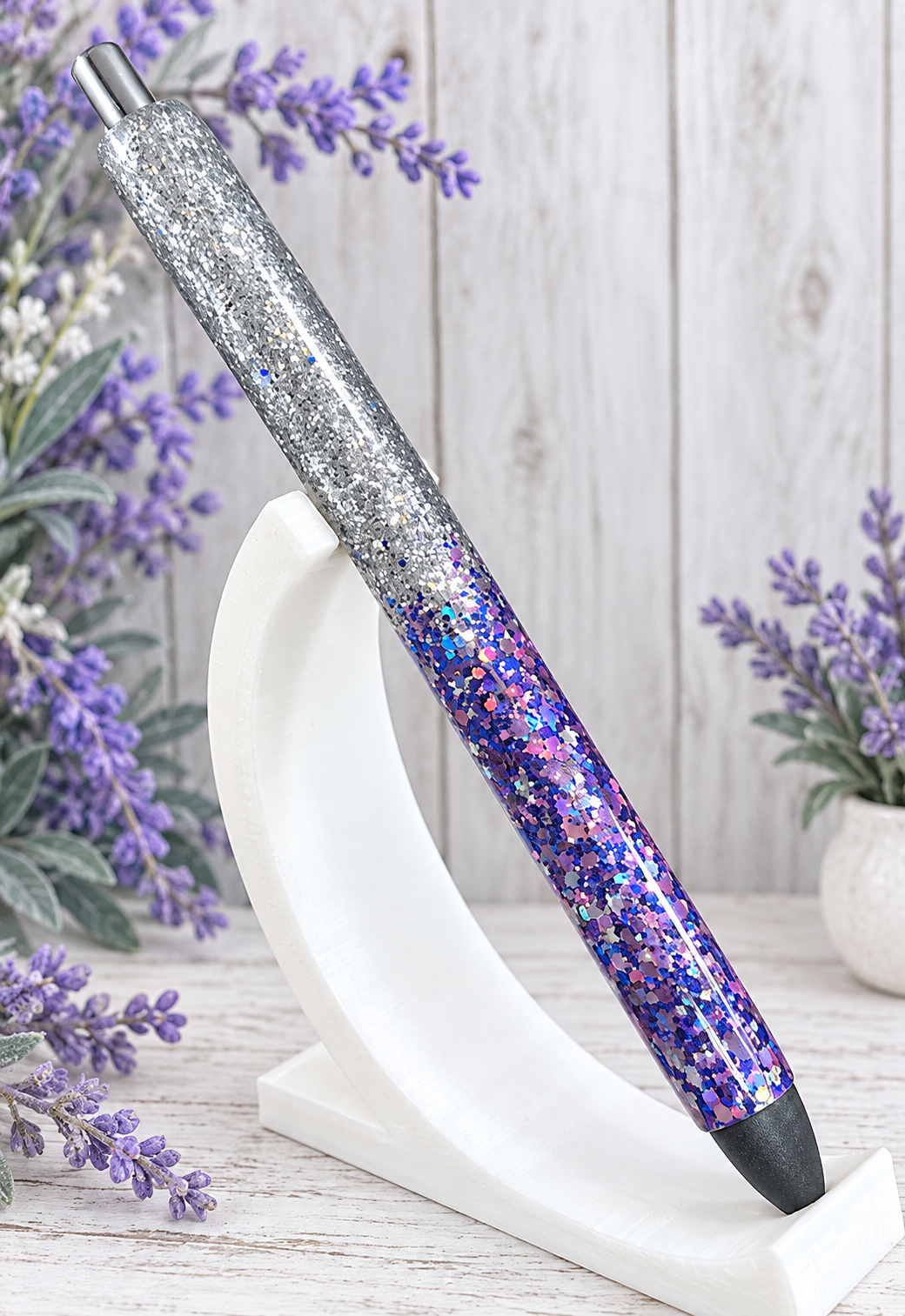 Handmade Purple Mix and Silver glitter pen with free refill