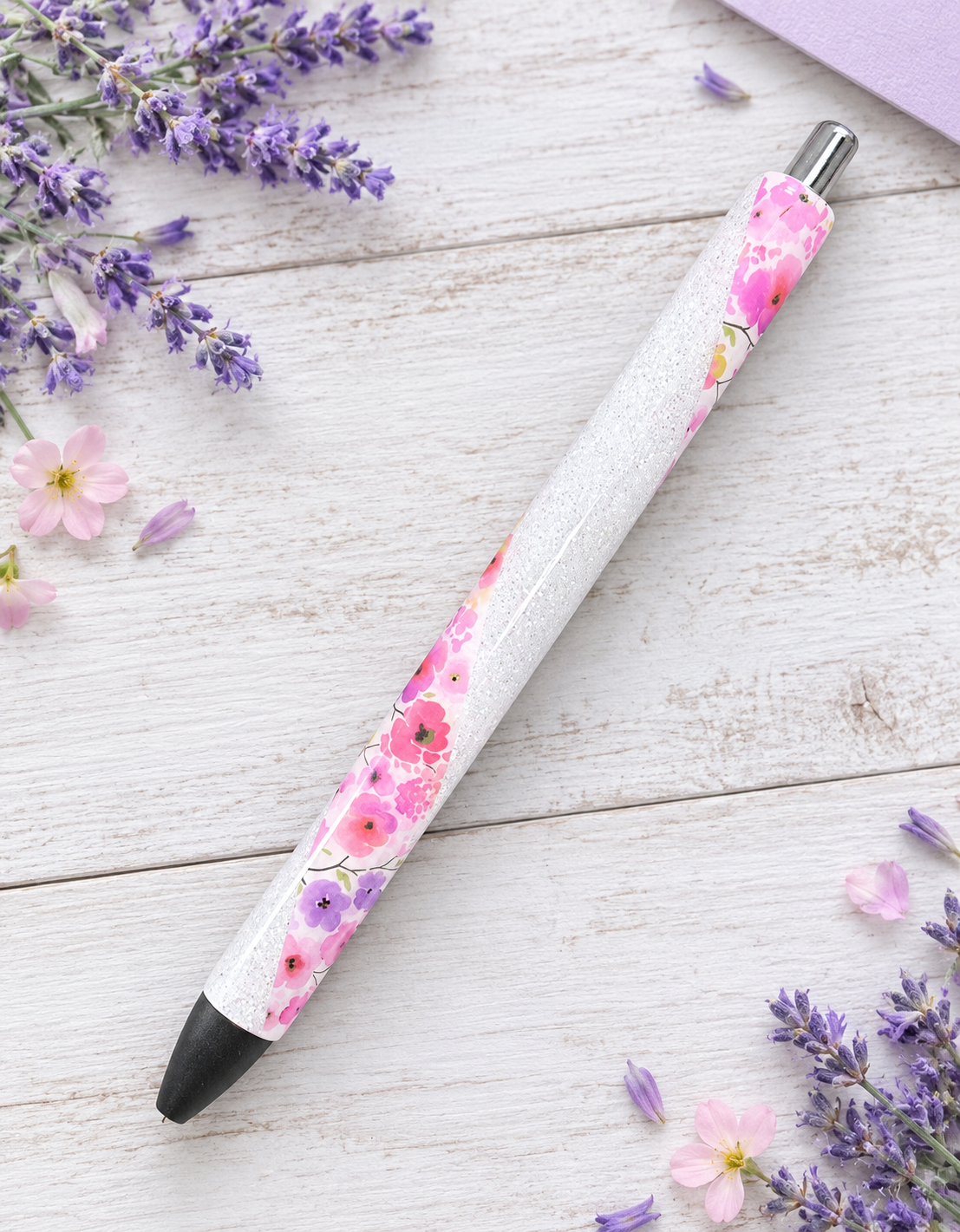 Handmade Flowers glitter pen with free refill