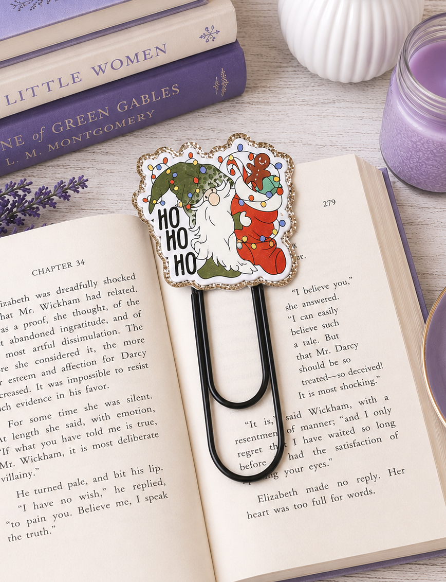 CLEARANCE Book Lovers Christmas Gnome Jumbo Paper Clip Bookmark