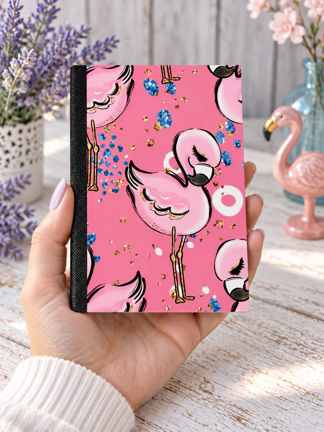 Decorative Vinyl Covered MINIATURE Composition Notebook Flamingos