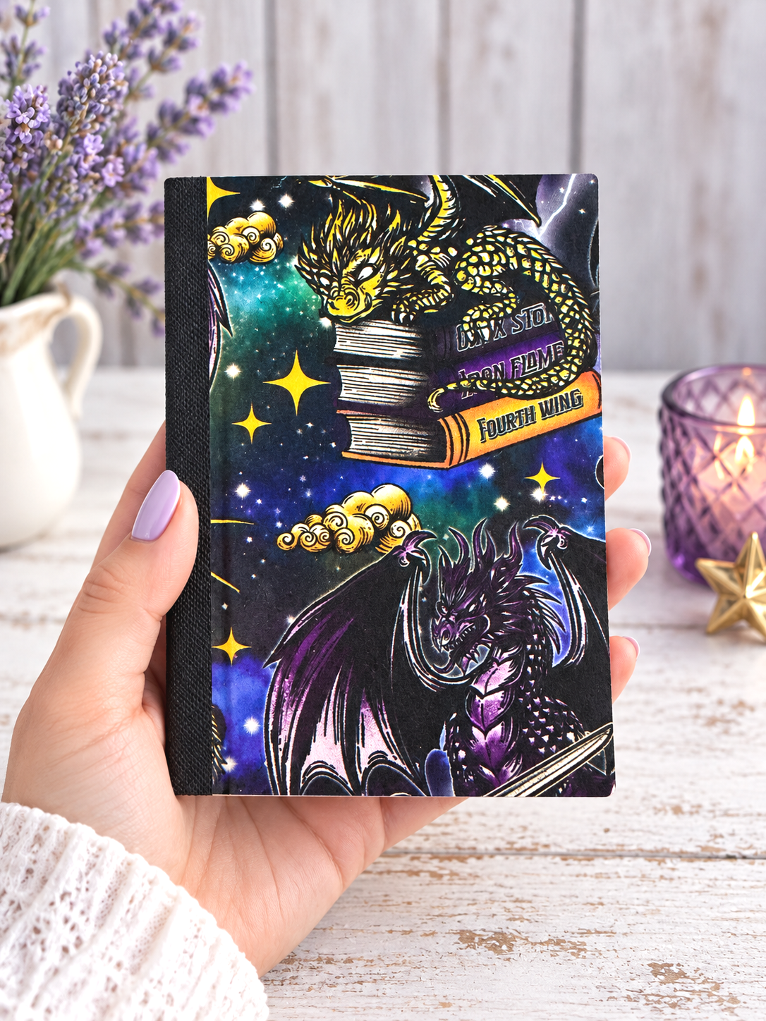 Decorative Vinyl Covered MINIATURE Composition Notebook Dragon and Books