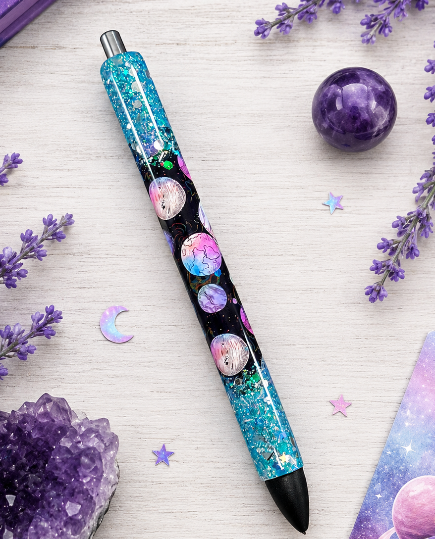 Handmade Galaxy with blue glitter pen with free refill