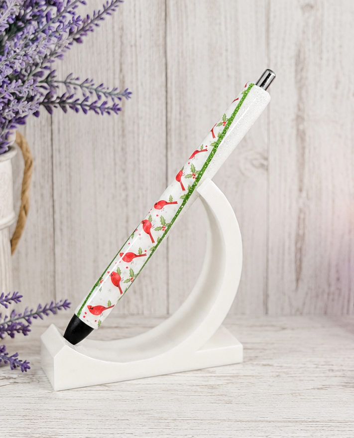 Handmade Winter Cardinals glitter pen with free refill 4