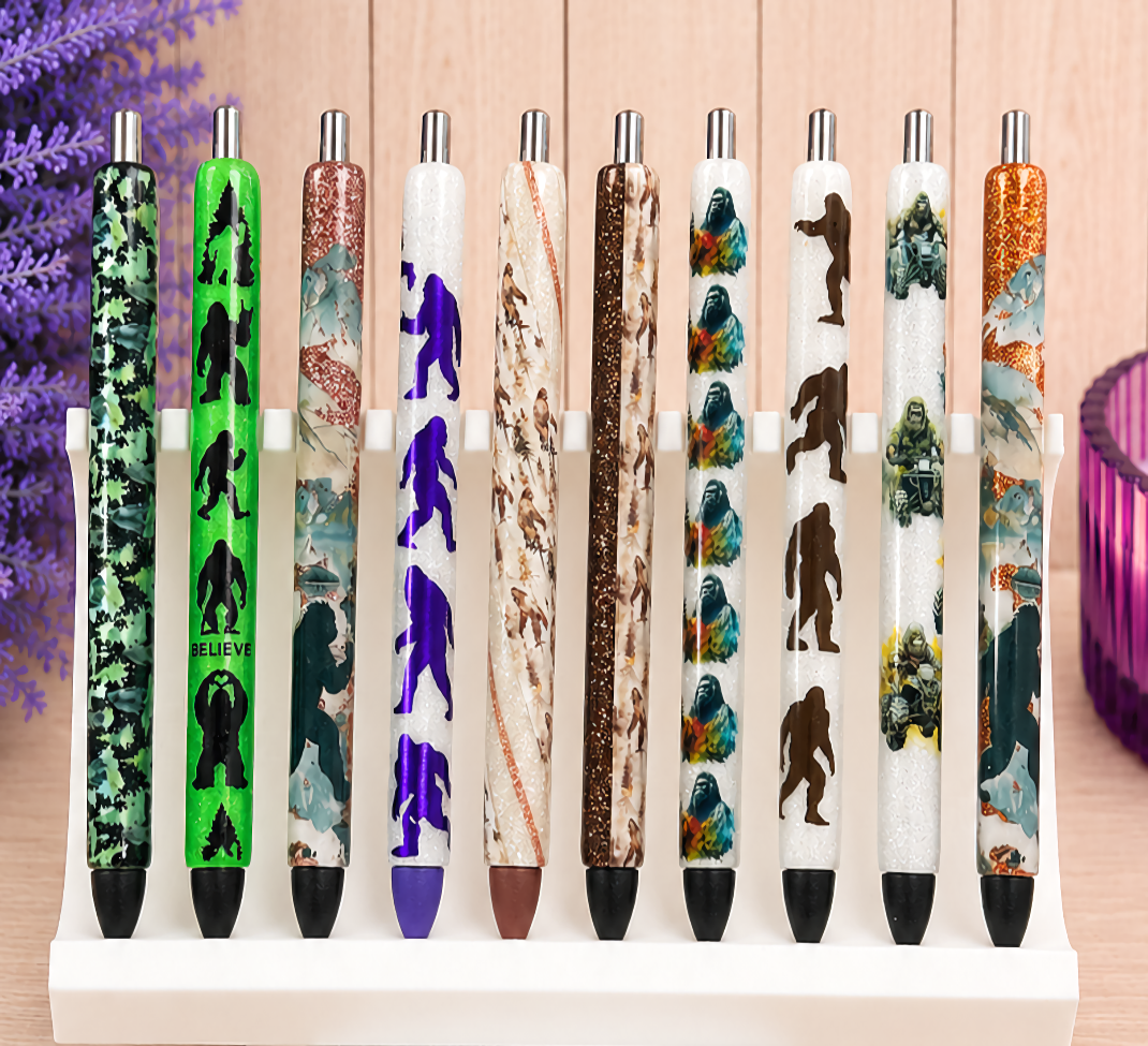 Handmade Bigfoot Sasquatch Scene on light brown glitter pen with free refill